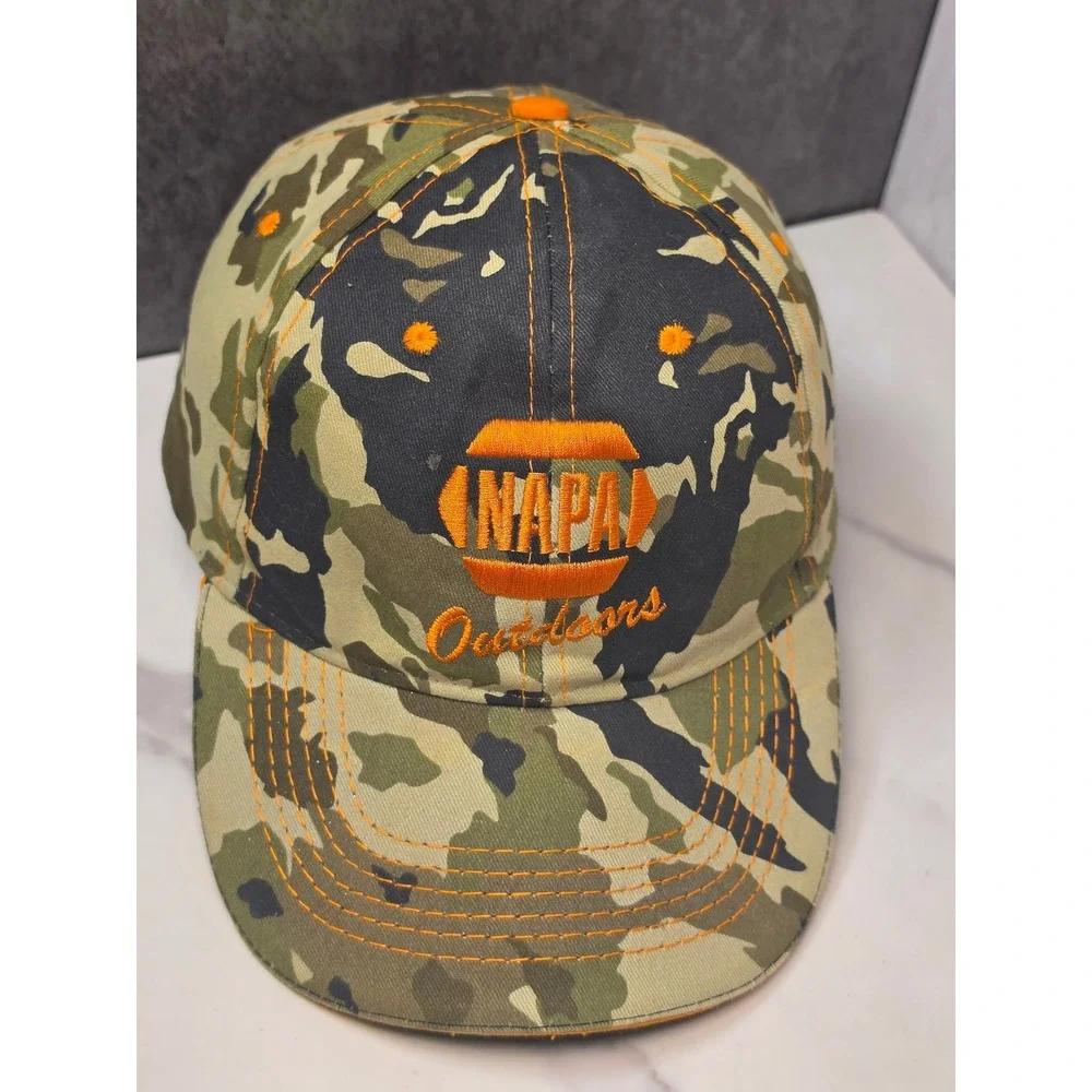 NAPA Outdoors Mens Camouflage Orange Embroidered Logo Baseball Cap Hat